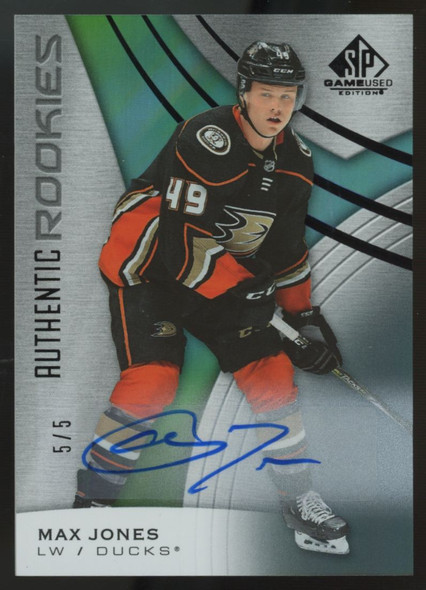 2019-20 UD SP Game Used Max Jones RC Black Rainbow Auto /5 #115