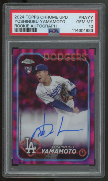 2024 Topps Chrome Update Yoshinobu Yamamoto RC Auto Fuchsia /299 #RAS-YY PSA 10