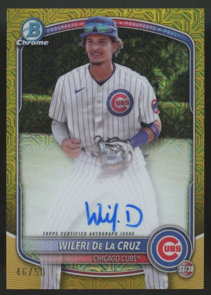 2025 Bowman Chrome Mega Wilfri De La Cruz Prospect Gold Auto /50 #BMA-WD
