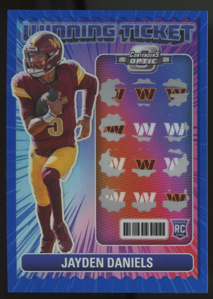 2024 Contenders Optic Jayden Daniels RC Winning Ticket Blue Prizm /99 #WT-JDS