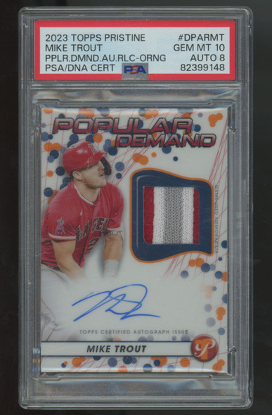 2023 Topps Pristine Mike Trout Popular Demand Orange Patch Auto /25 PSA 10 8