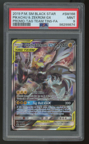 2019 Pokemon Pikachu & Zekrom GX Tag Team Tin Full Art Promo #SM168 PSA 9