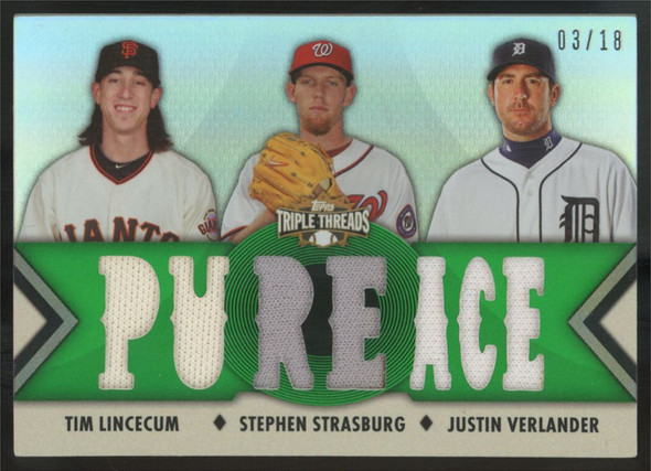 2012 Triple Threads Lincecum/Strasburg/Verlander Emerald Triple Relic Patch /18