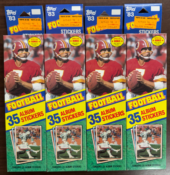 1983 Topps Football Album Stickers Hanger Box Lot of 4 All Different Backs