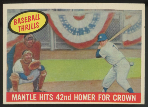 1959 Topps Mickey Mantle Baseball Thrills 42nd Homer For Crown #461 G/VG