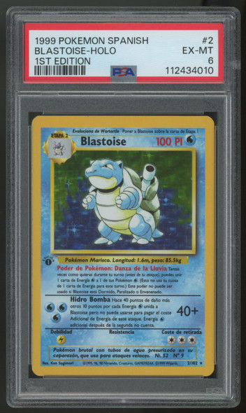 1999 Pokemon Blastoise Base Set 1st Edition Spanish Holo #2 PSA 6