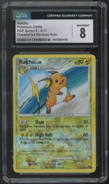2009 Pokemon Raichu Pop Series 9 Cracked Ice Reverse Holo #3 CGC 8