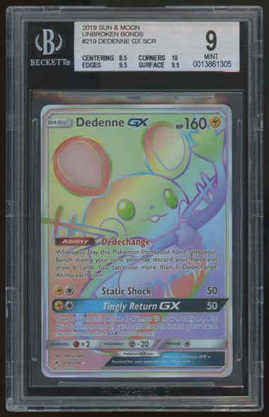2019 Pokemon Dedenne GX Unbroken Bonds Secret #219 BGS 9