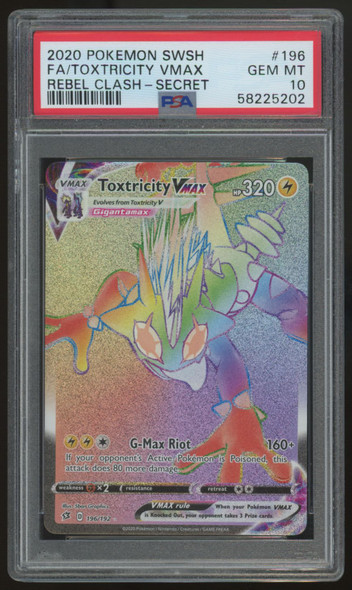 2020 Pokemon Toxtricity VMAX Rebel Clash Secret Full Art #196 PSA 10