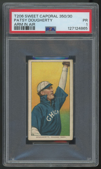 1909-11 T206 Patsy Dougherty Sweet Caporal Back Arm In Air 350/30 PSA 1