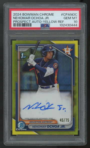 2024 Bowman Chrome Nehomar Ochoa Jr. 1st Prospect Yellow Auto /75 PSA 10