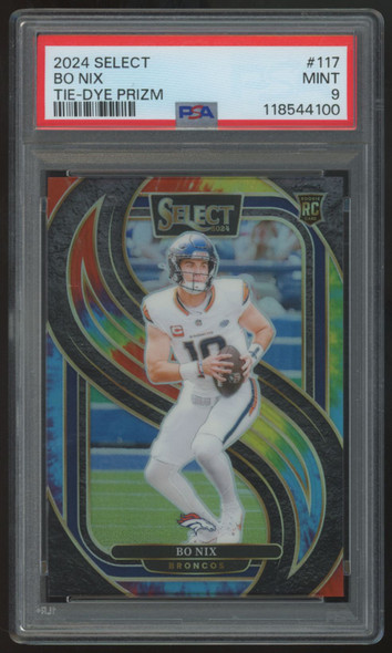 2024 Panini Select Bo Nix RC Premier Level Tie-Dye Prizm /25 #117 PSA 9