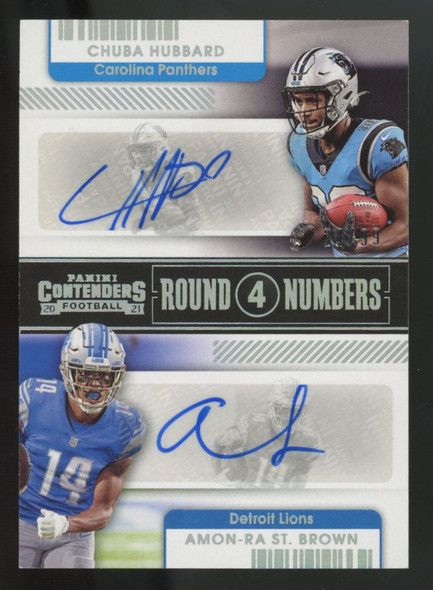 2021 Panini Contenders St. Brown/Hubbard RC Round 4 Numbers Dual Auto /99 #RN-CHU