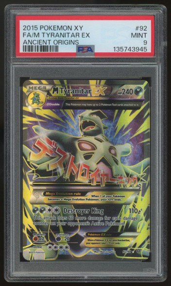 2015 Pokemon M Tyranitar EX Ancient Origins Full Art Promo #92 PSA 9