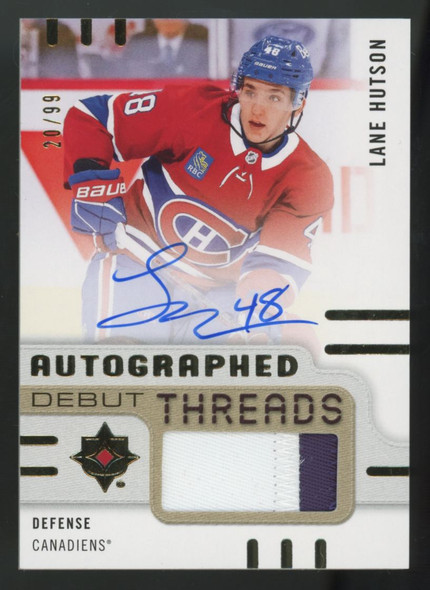 2024-25 Upper Deck Ultimate Lane Hutson RC Debut Patch Auto RPA /99 #ADT-LH