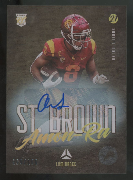 2021 Panini Luminance Amon-Ra St. Brown RC Gold Auto /100 #187