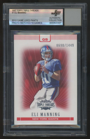 2007 Topps Triple Threads Eli Manning Jersey Fusion Patch /1449 #7 BGS Authentic
