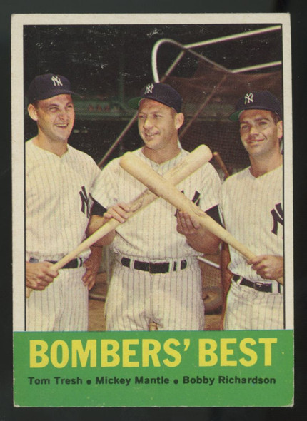 1963 Topps  TomTresh/Mickey Mantle/Bobby Richardson Bombers' Best #173 VG/EX