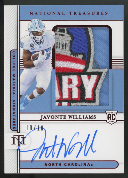 2021 National Treasures Collegiate Javonte Williams RC Bowl Patch Auto RPA /10