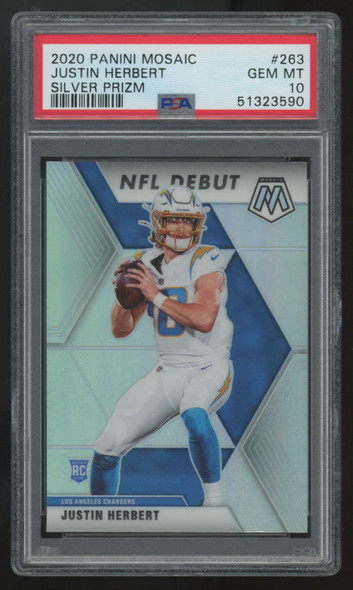 2020 Panini Mosaic Justin Herbert RC Silver Prizm Debut #263 PSA 10