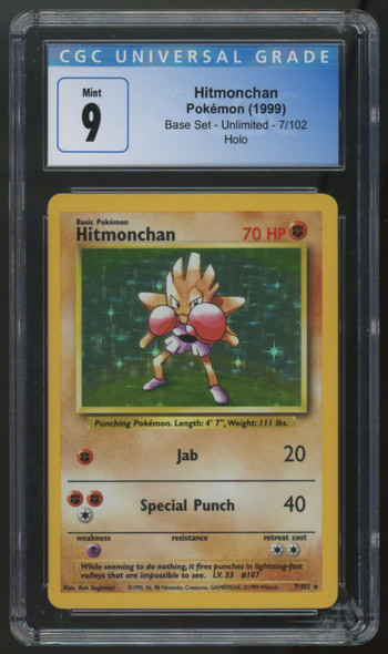 1999 Pokemon Hitmonchan Base Set Unlimited Holo #7 CGC 9