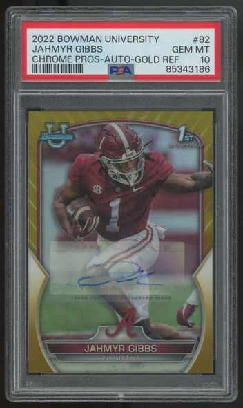 2022 Bowman U Chrome Jahmyr Gibbs 1st Refractor Auto Gold /50 #82 PSA 10