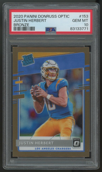 2020 Donruss Optic Justin Herbert Rated Rookie Bronze Prizm #153 PSA 10