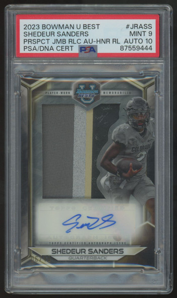 2023 Bowman Best U Shedeur Sanders Jumbo Patch Honor Roll Auto /49 PSA 9 10