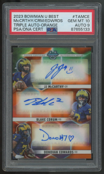 2023 Bowman Best U McCarthy/Corum/Edwards Orange Triple Auto /10 PSA 10 9
