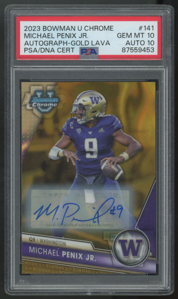 2023 Bowman Chrome U Michael Penix Jr. Gold Lava Auto /50 #141 PSA 10 10