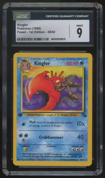 1999 Pokemon Kingler Fossil 1st Edition #38 CGC 9