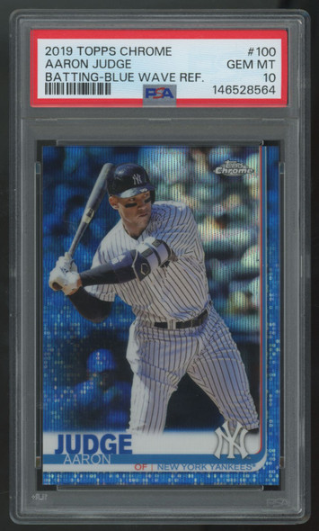 2019 Topps Chrome Aaron Judge Batting Blue Wave /75 #100 PSA 10