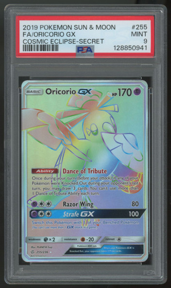2019 Pokemon Oricorio GX Cosmic Eclipse Secret Full Art #255 PSA 9