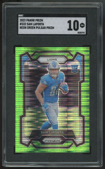 2023 Panini Prizm Sam LaPorta RC Neon Green Pulsar #332 SGC 10