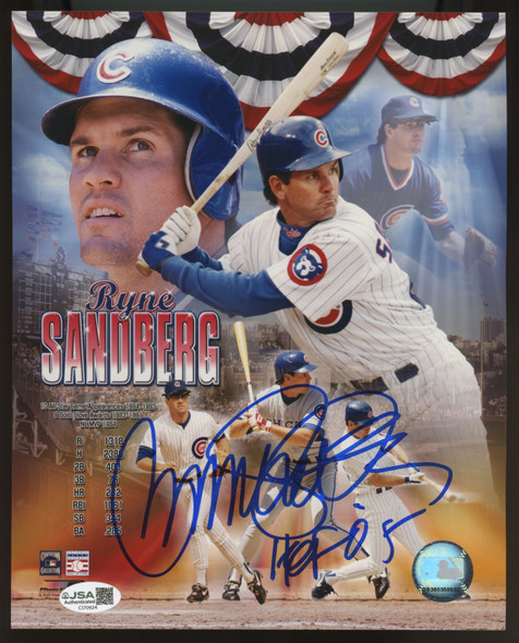 Ryne Sandberg Signed Autographed Inscribed 8x10 Achievements Photo JSA *924