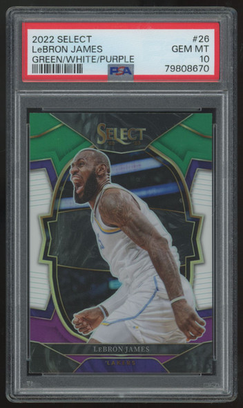2022-23 Panini Select LeBron James Concourse Green/White/Purple #26 PSA 10