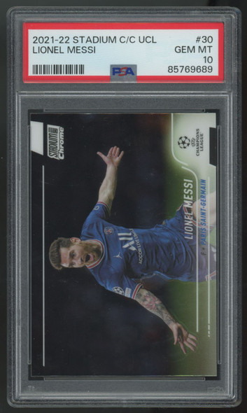 2021-22 Stadium Club Chrome UEFA Lionel Messi #30 PSA 10
