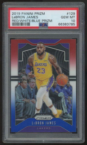 2019-20 Prizm LeBron James Red/White/Blue #129 PSA 10
