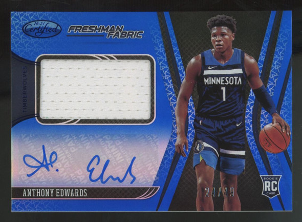 2020-21 Certified Anthony Edwards RC Blue Freshman Fabrics Patch Auto RPA /49