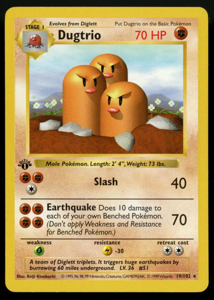 Pokemon Dugtrio 1st Edition Base Set Shadowless #19/102