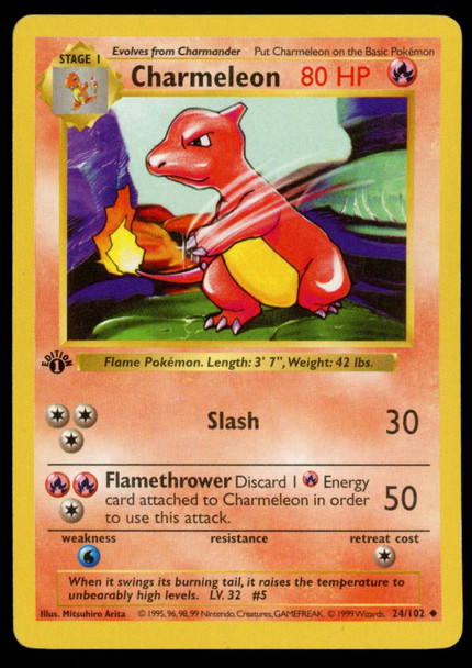 Pokemon Charmeleon 1st Edition Base Set Shadowless #24/102