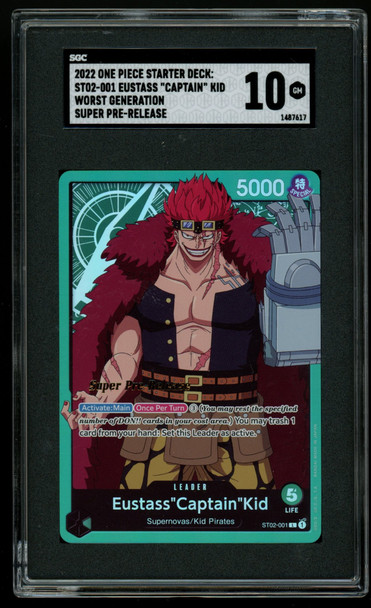 One Piece Eustass "Captain" Kid Super Pre-Release #ST02-001 SGC 10