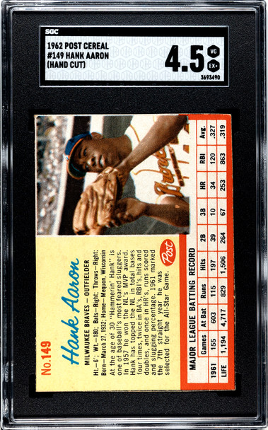 1962 Post Cereal Hank Aaron #149 SGC 4.5