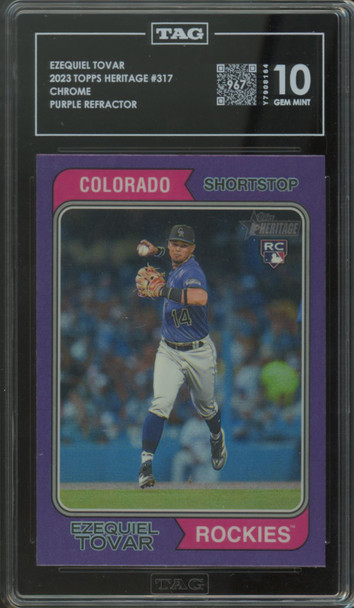 2023 Topps Heritage Ezequiel Tovar Purple Refractor RC #317 TAG 10