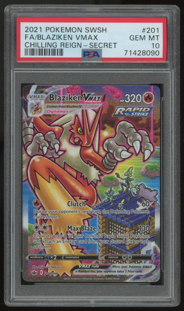 Pokemon Blaziken Vmax Chilling Reign Full Alt Art #201/198 PSA 10