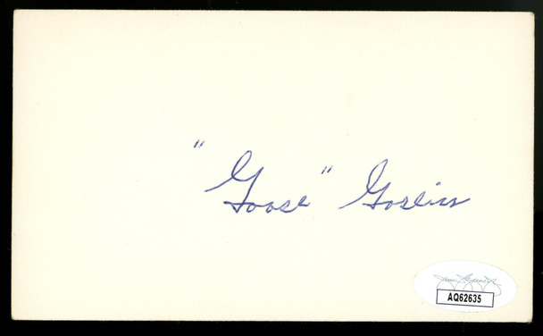 Goose Goslin Signed Autographed Index Card JSA