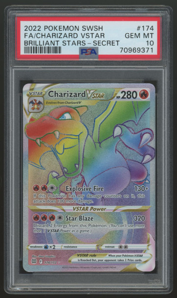 2022 Pokemon Charizard VSTAR Brilliant Stars Rainbow Secret #174 PSA 10