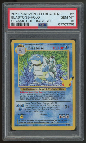 2021 Pokemon Blastoise Celebrations Classic Collection Holo #2 PSA 10