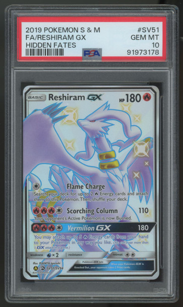 2019 Pokemon Reshiram GX Hidden Fates Full Art #SV51 PSA 10