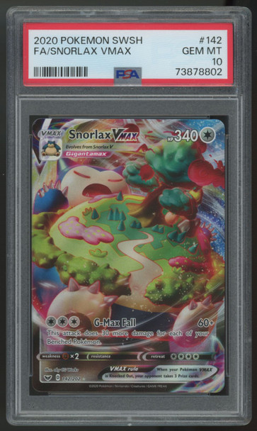 2020 Pokemon Snorlax VMAX Sword & Shield Base Set Full Art #142 PSA 10